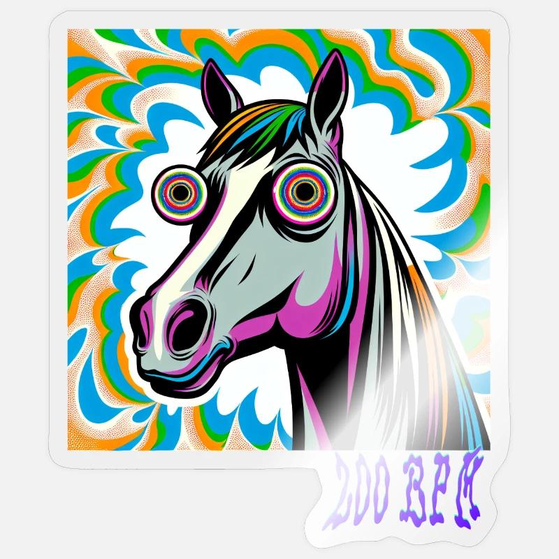Techno Rave mit Pferd 200 BPM Sticker Größe S (10 x 10 cm)