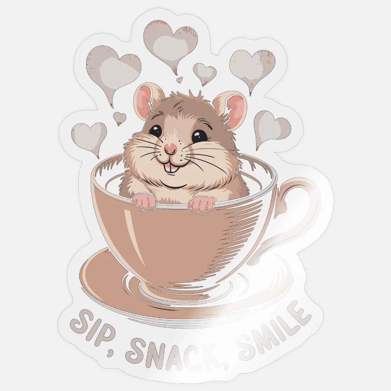 Kaffeepause mit Maus - Sticker Größe S (10 x 10 cm) - Transparent glänzend