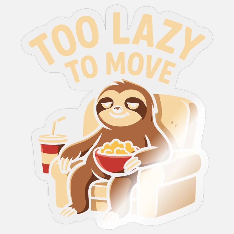 Faultier mit Popcorn im Sessel Sticker Größe S (10 x 10 cm)