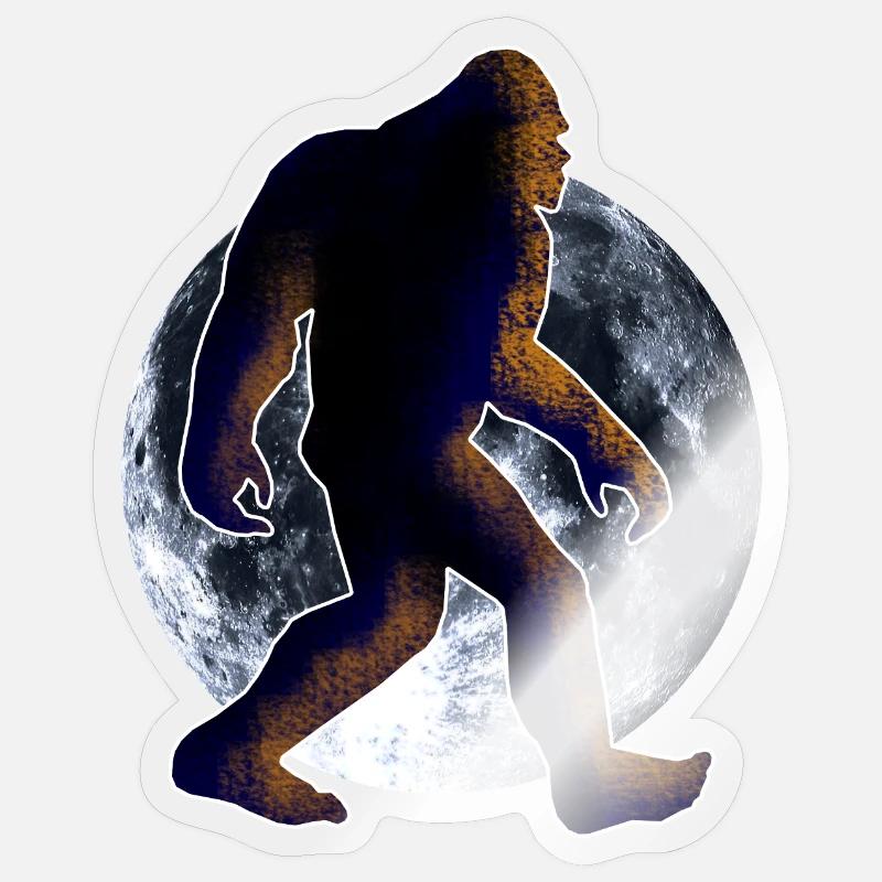Bigfoot, Sasquatch et lune - Sticker taille S (10 x 10 cm) - brillant transparent