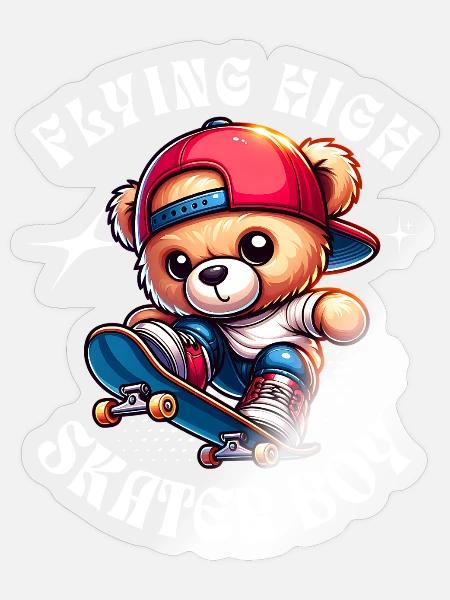 Skater Teddybär auf Skateboard - Sticker Größe S (10 x 10 cm) - Transparent glänzend
