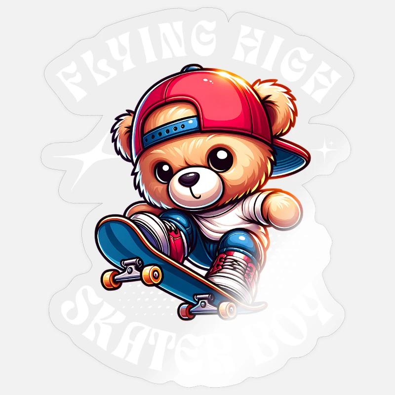 Ours en peluche skateur sur skateboard Sticker taille S (10 x 10 cm)