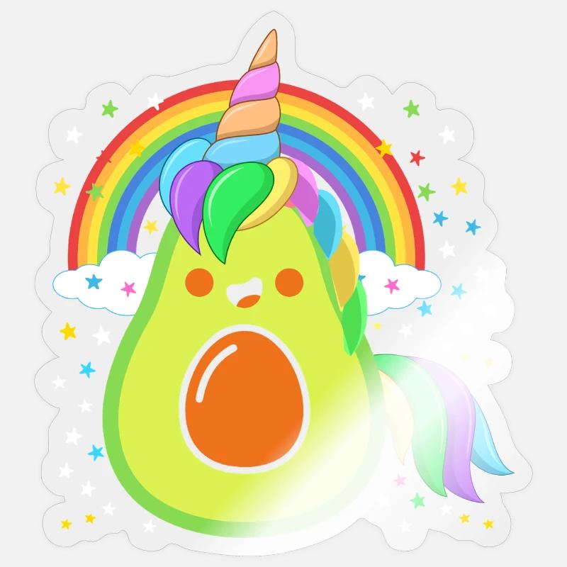 Magische Avocado – Einhorn mit Regenbogen - Sticker Größe S (10 x 10 cm) - Transparent glänzend