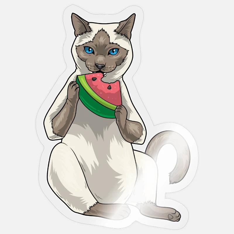 Chat siamois Pastèque - Sticker taille S (10 x 10 cm) - brillant transparent