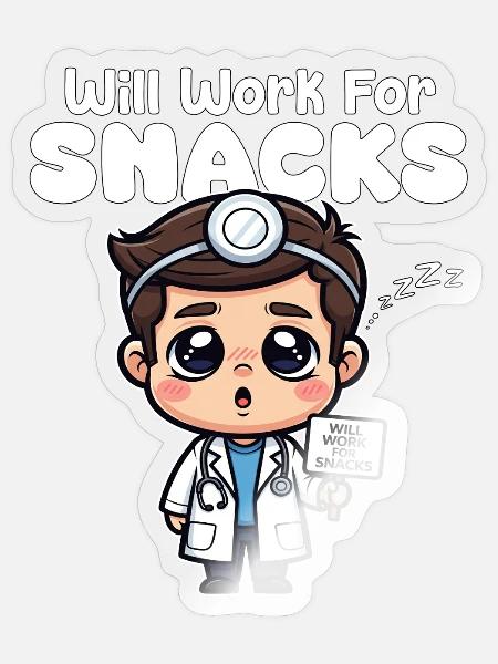 FUNKTIONIERT FÜR SNACKS - DOCTOR GIFT - Sticker Größe S (10 x 10 cm) - Transparent glänzend