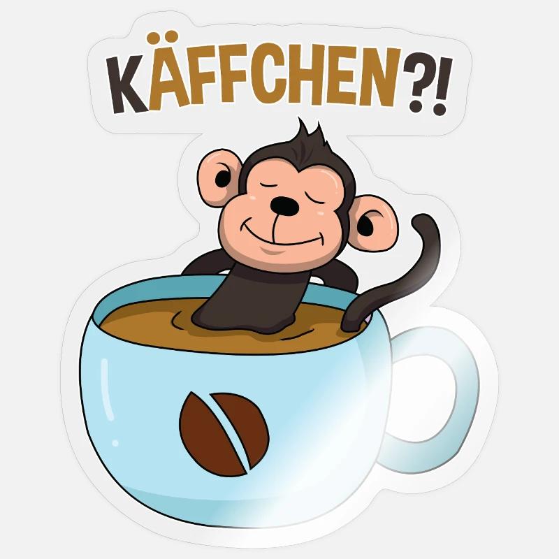 Pause-café avec le singe - Sticker taille S (10 x 10 cm) - brillant transparent