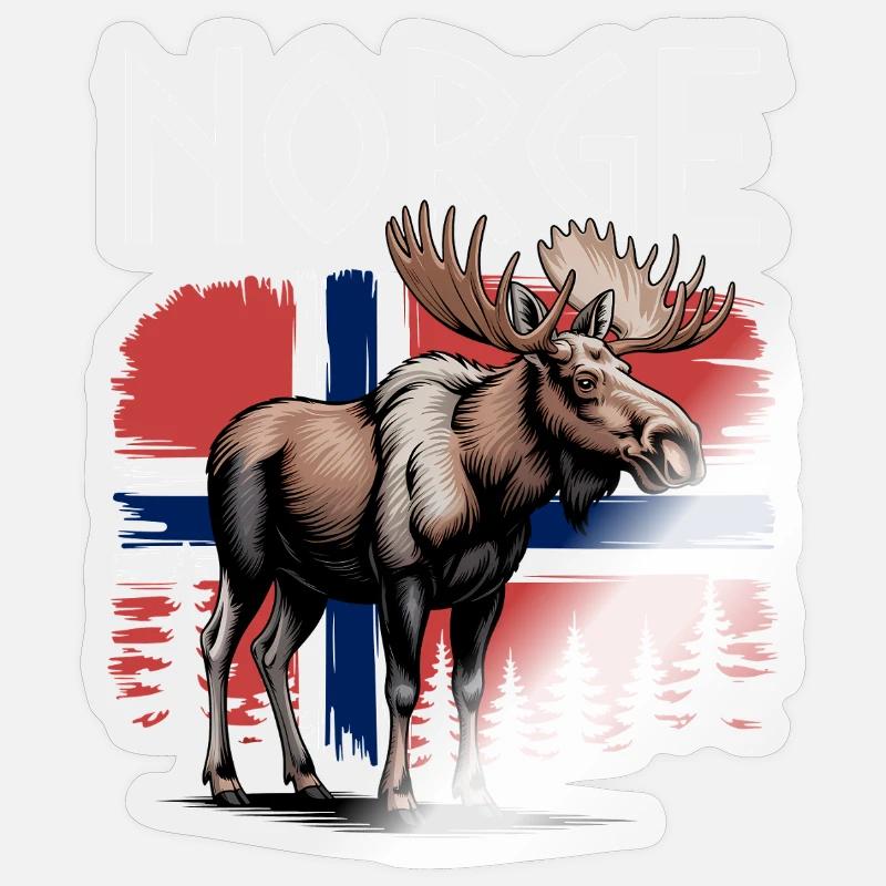 Norge Moose devant le drapeau norvégien Forest Design Sticker taille S (10 x 10 cm)