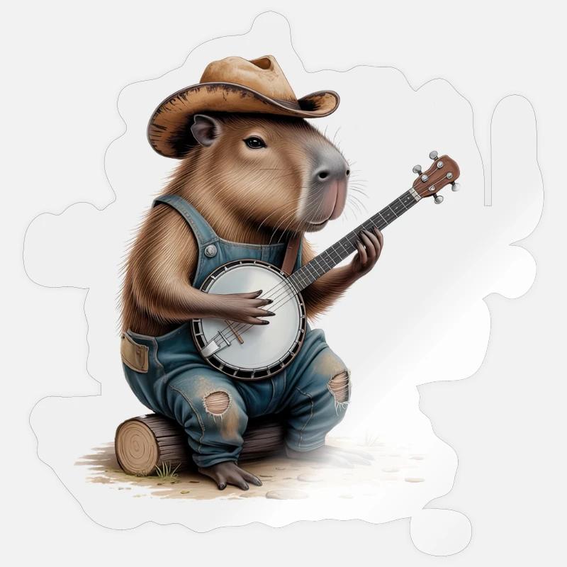 Cool Capybara Playing Banjo - Sticker size S (10 x 10 cm) - transparent glossy