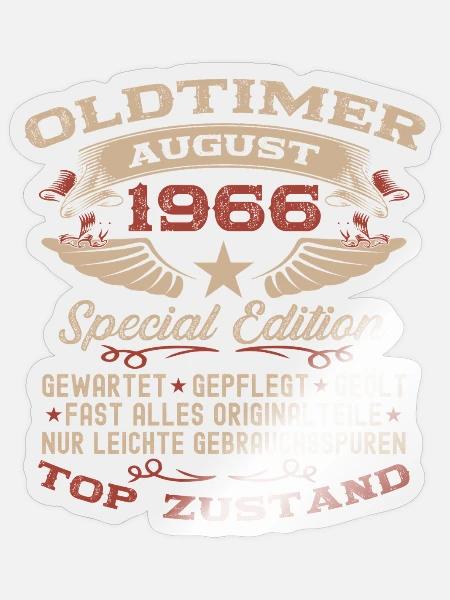 60. Geburtstag Oldtimer August Jahrgang 1966 - Sticker Größe S (10 x 10 cm) - Transparent glänzend