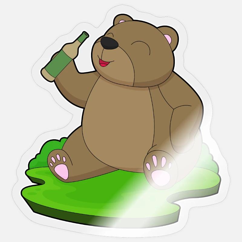 Bear bouteille de bière - Sticker taille S (10 x 10 cm) - brillant transparent