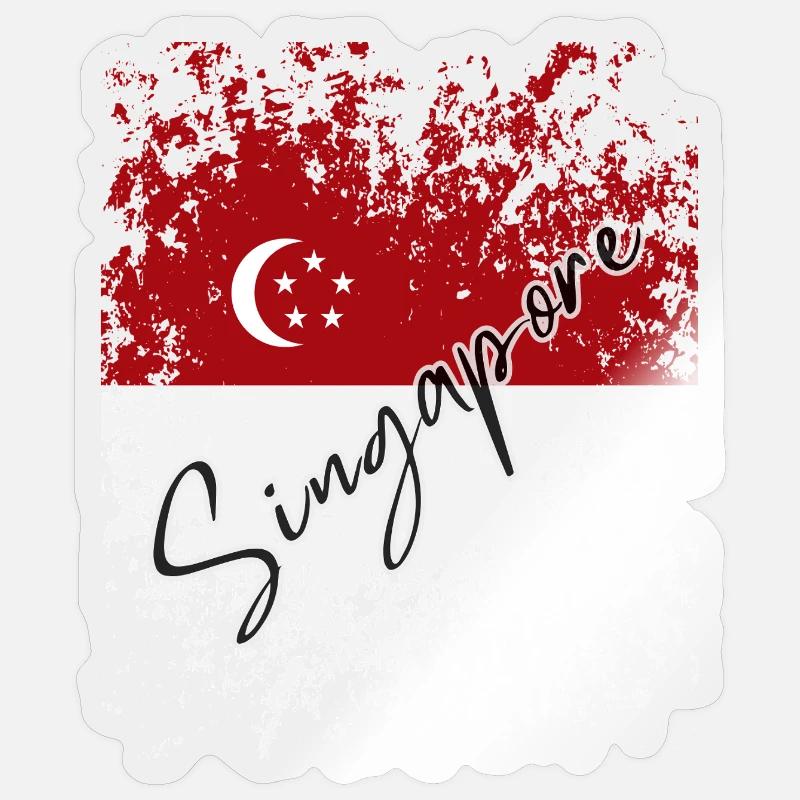 Grunge Drapeau de Singapour, j’aime Singapour - Sticker taille S (10 x 10 cm) - brillant transparent