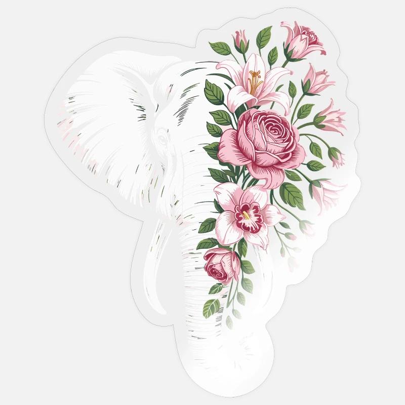 Éléphant fleuri - Sticker taille S (10 x 10 cm) - brillant transparent