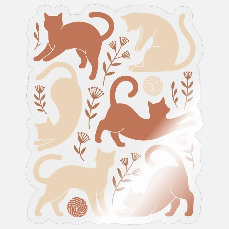 Boho Cats And Flowers Magical Pattern Sticker size S (10 x 10 cm)