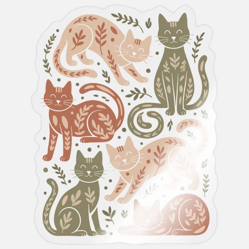 Cat Pattern with Leaf Motifs Sticker size S (10 x 10 cm)