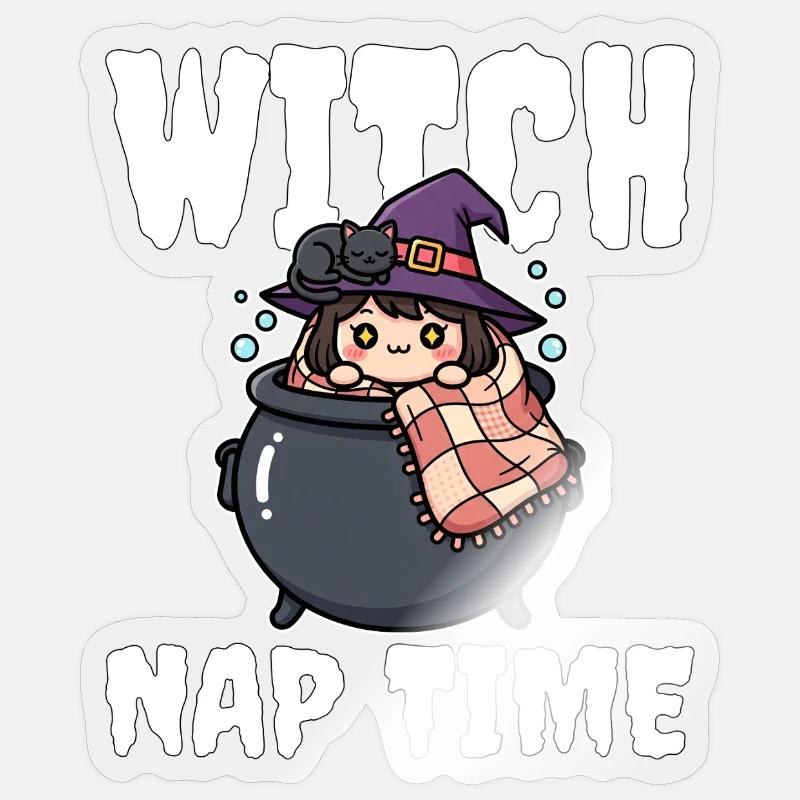 WITCH NAP TIME - WITCH HALLOWEEN - Sticker taille S (10 x 10 cm) - brillant transparent