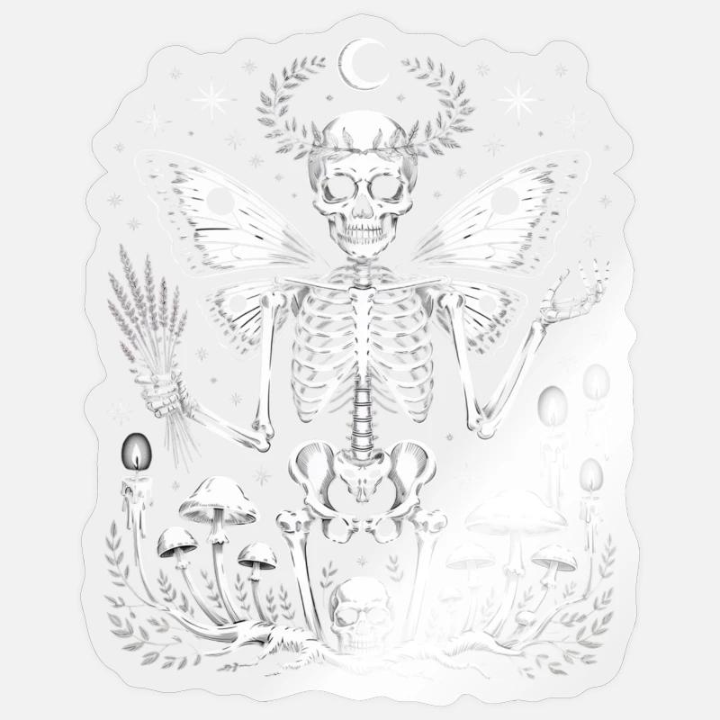 Gothic Skelett Fee mit Mondphasen - Sticker Größe S (10 x 10 cm) - Transparent glänzend
