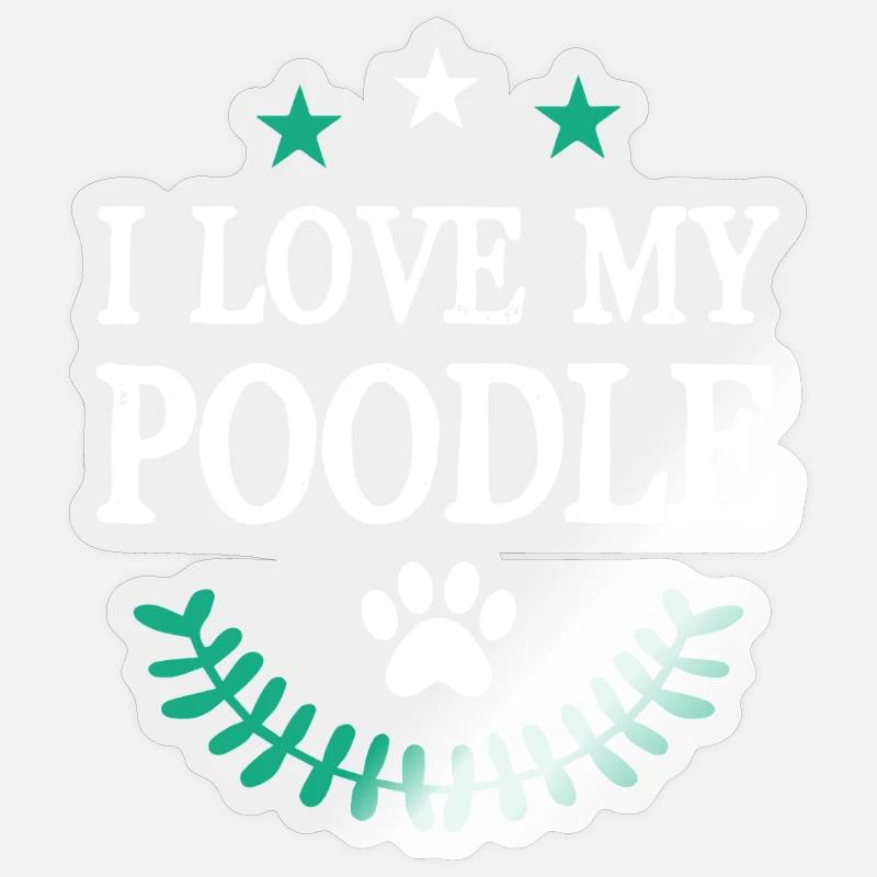 J’adore mon Pudel - Sticker taille S (10 x 10 cm) - brillant transparent