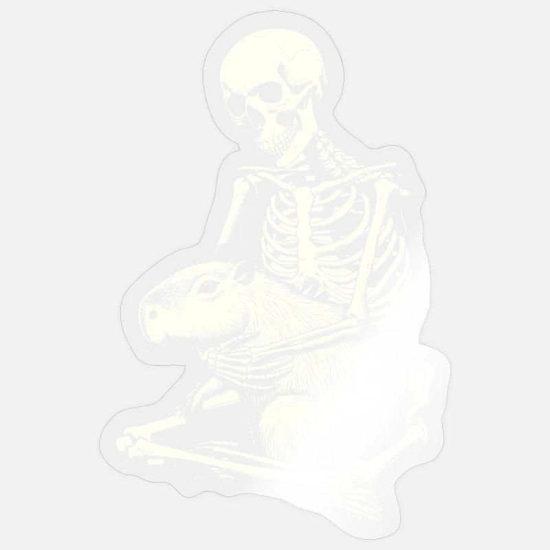 Skeleton hugging capybara - Sticker size S (10 x 10 cm) - transparent glossy