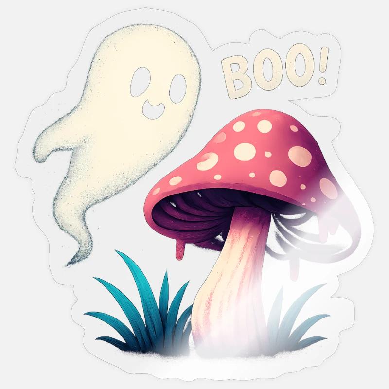 Mystical mushroom with ghost accent - Sticker size S (10 x 10 cm) - transparent glossy