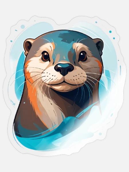 Otter im modernen Cartoon-Stil - Sticker Größe S (10 x 10 cm) - Transparent glänzend