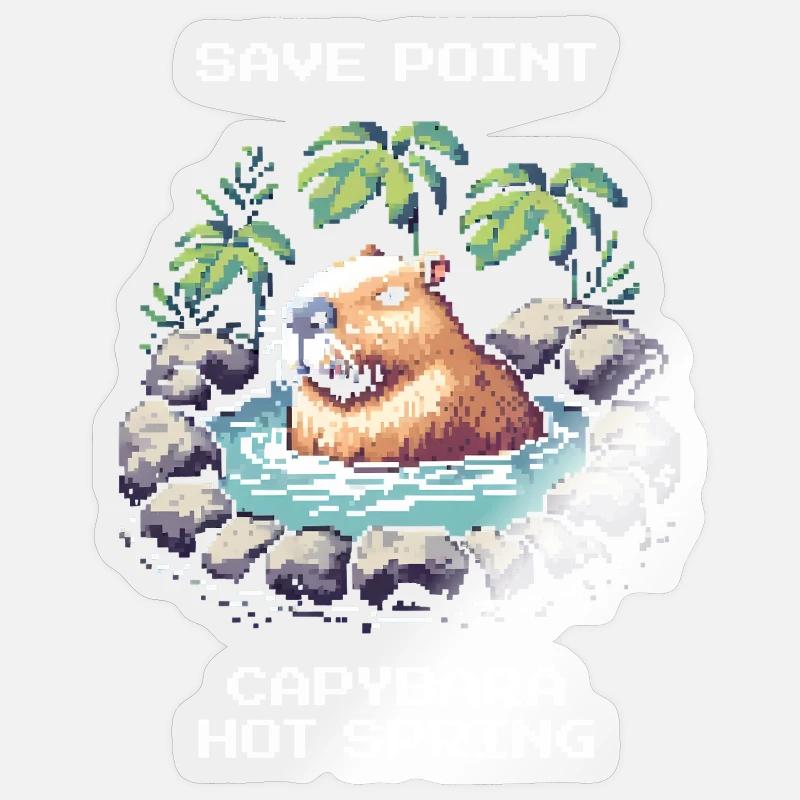 Speicherpunkt: Capybara-Onsen | Entspannung - Sticker Größe S (10 x 10 cm) - Transparent glänzend