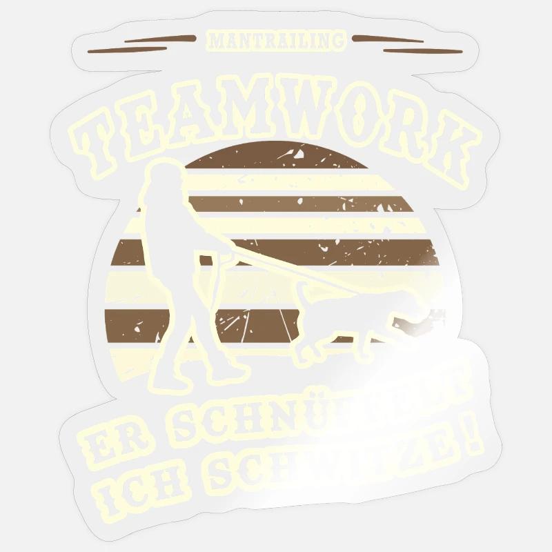 Mantrailing Teamwork Er schnüffelt Ich Schwitze Sticker Größe S (10 x 10 cm)