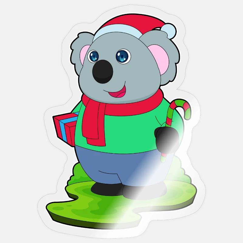 Canne de Noël Koala - Sticker taille S (10 x 10 cm) - brillant transparent
