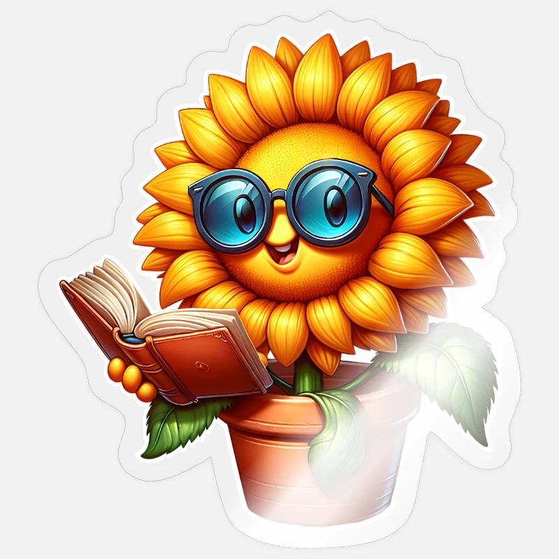 Sonnenblume Lesen Buch - Sticker Größe S (10 x 10 cm) - Transparent glänzend