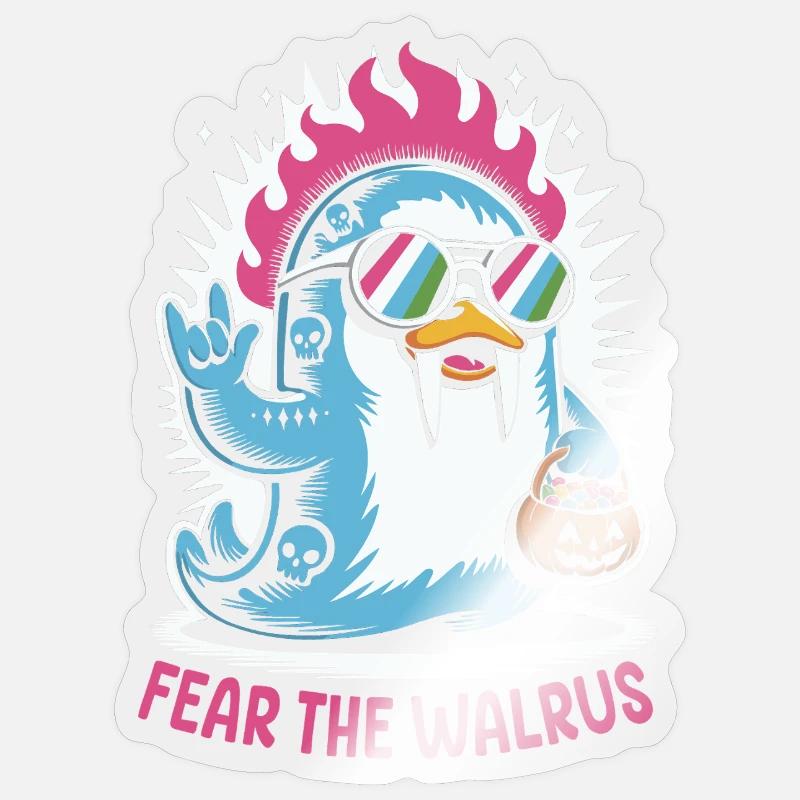 Walrus Punk Rocker Halloween - Sticker taille S (10 x 10 cm) - brillant transparent