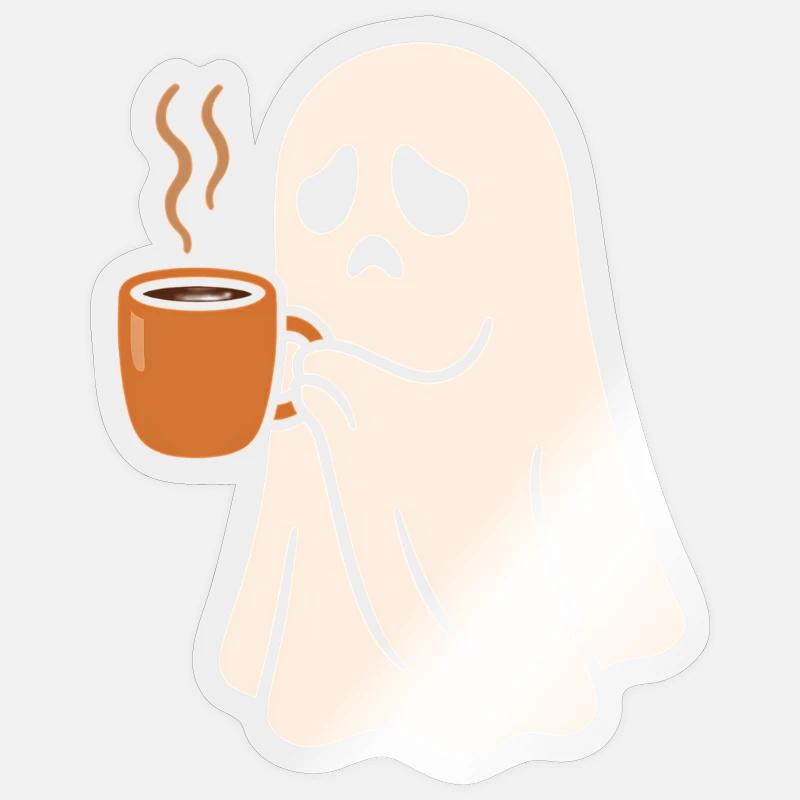 Scary ghost with coffee cup - Sticker size S (10 x 10 cm) - transparent glossy