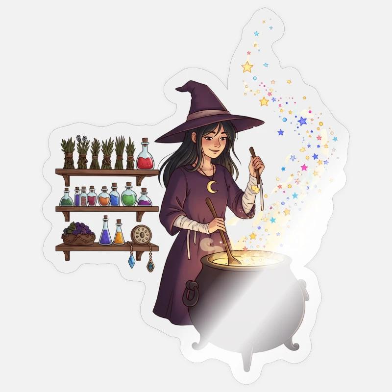 Magical witch casting spells Sticker size S (10 x 10 cm)