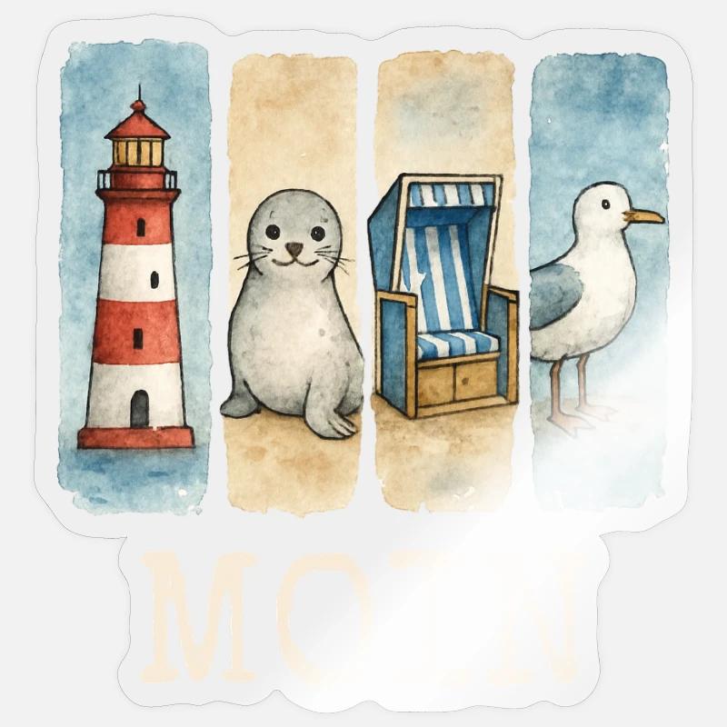 Moin Leuchtturm Robbe Strandkorb Möwe Küste Sticker Größe S (10 x 10 cm)
