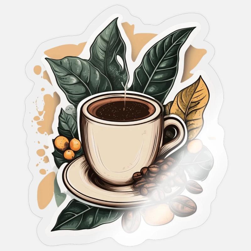 Café - Sticker taille S (10 x 10 cm) - brillant transparent