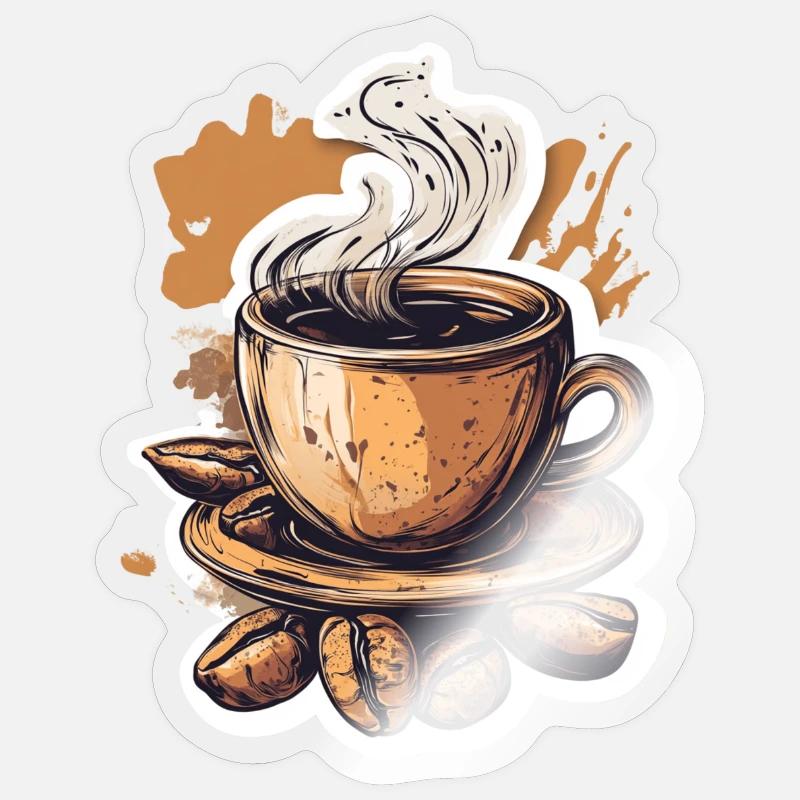 Café - Sticker taille S (10 x 10 cm) - brillant transparent