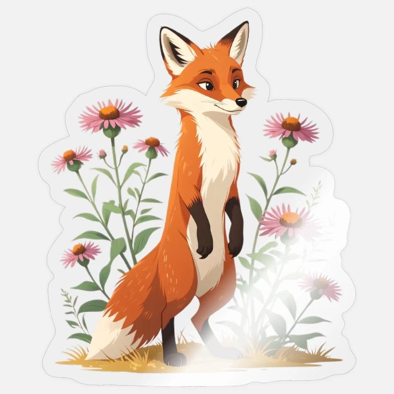 Fox with floral pattern illustration Sticker size S (10 x 10 cm)
