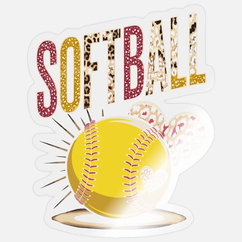 Motif de softball à imprimé léopard - Sticker taille S (10 x 10 cm) - brillant transparent
