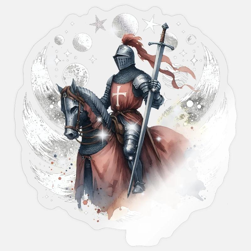 Chevalier Cheval Guerrier Médiéval - Sticker taille S (10 x 10 cm) - brillant transparent