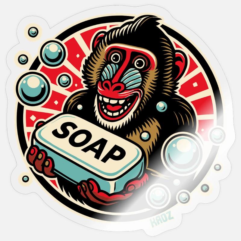 Mandrill Affe mit Seife Sticker Größe S (10 x 10 cm)