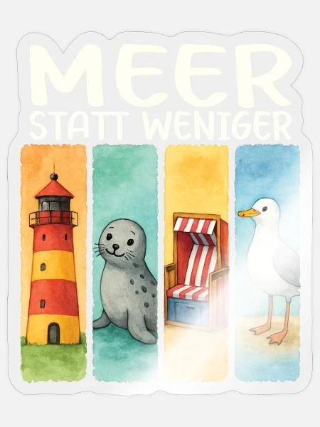 Moin Leuchtturm Robbe Strandkorb Möwe Küste - Sticker Größe S (10 x 10 cm) - Transparent glänzend