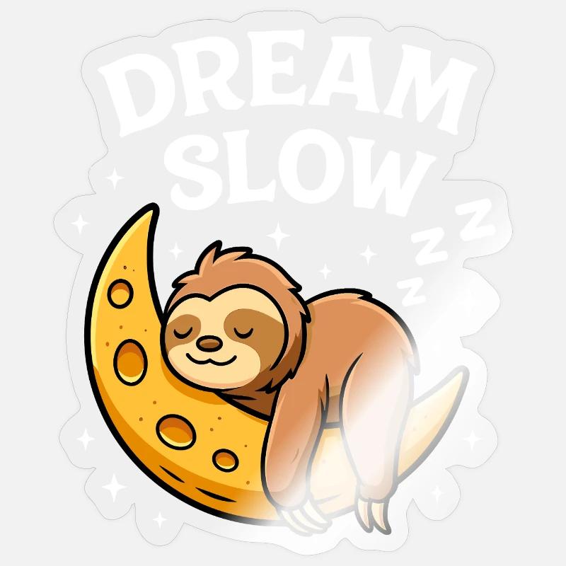 Cute sleeping sloth on moon - Sticker size S (10 x 10 cm) - transparent glossy