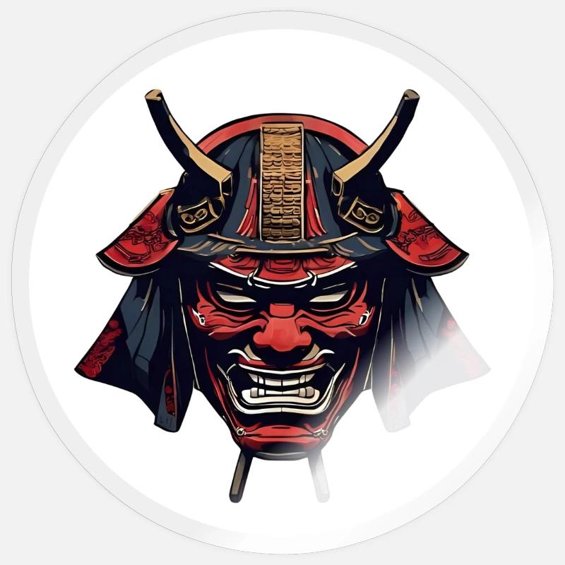 Casque de démon Oni rouge - Sticker taille S (10 x 10 cm) - brillant transparent