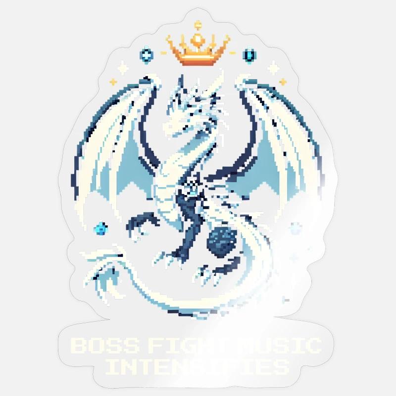 Bosskampf-Musik | Drache Pixel Art - Sticker Größe S (10 x 10 cm) - Transparent glänzend