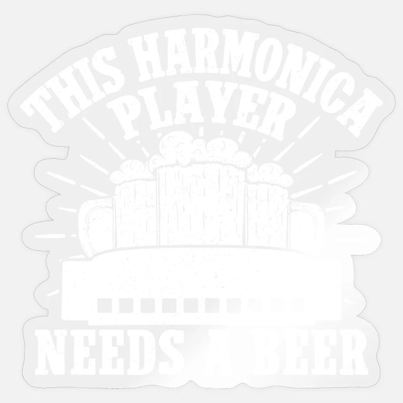 Harmonica Musican Needs A Beer Harmonica Sticker size S (10 x 10 cm)