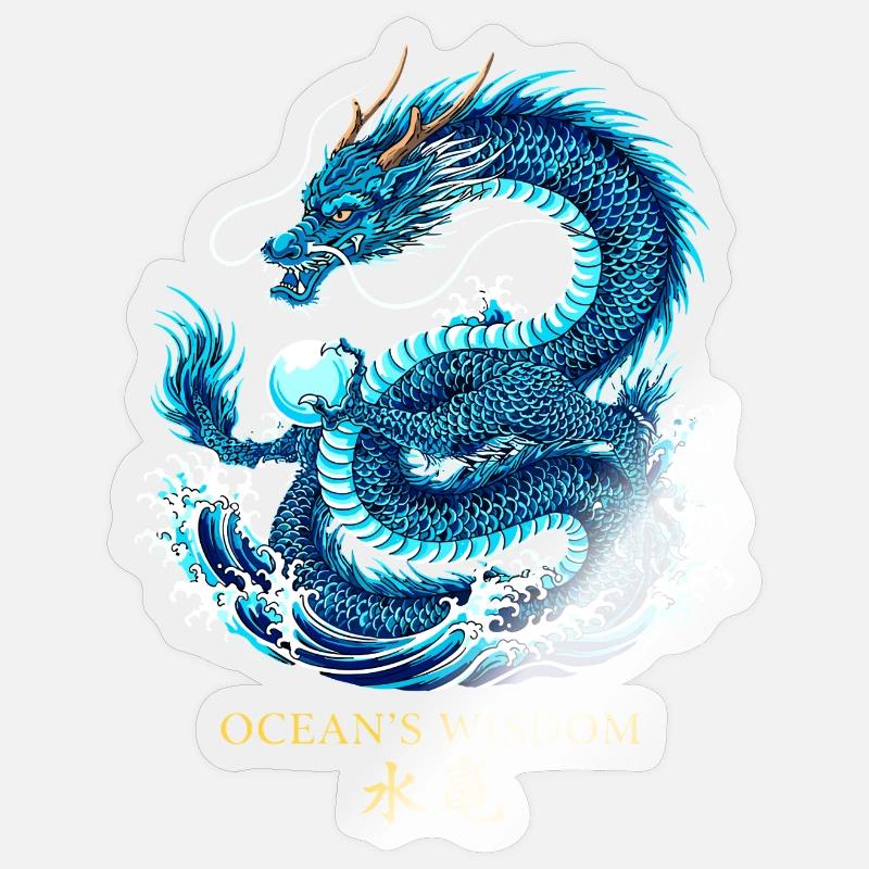 Ozean-Drache | Ocean's Wisdom - Sticker Größe S (10 x 10 cm) - Transparent glänzend