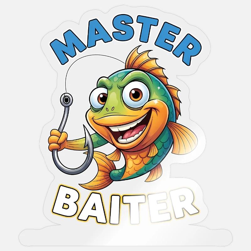 Master Baiter – Lustiger Angler Spruch - Sticker Größe S (10 x 10 cm) - Transparent glänzend