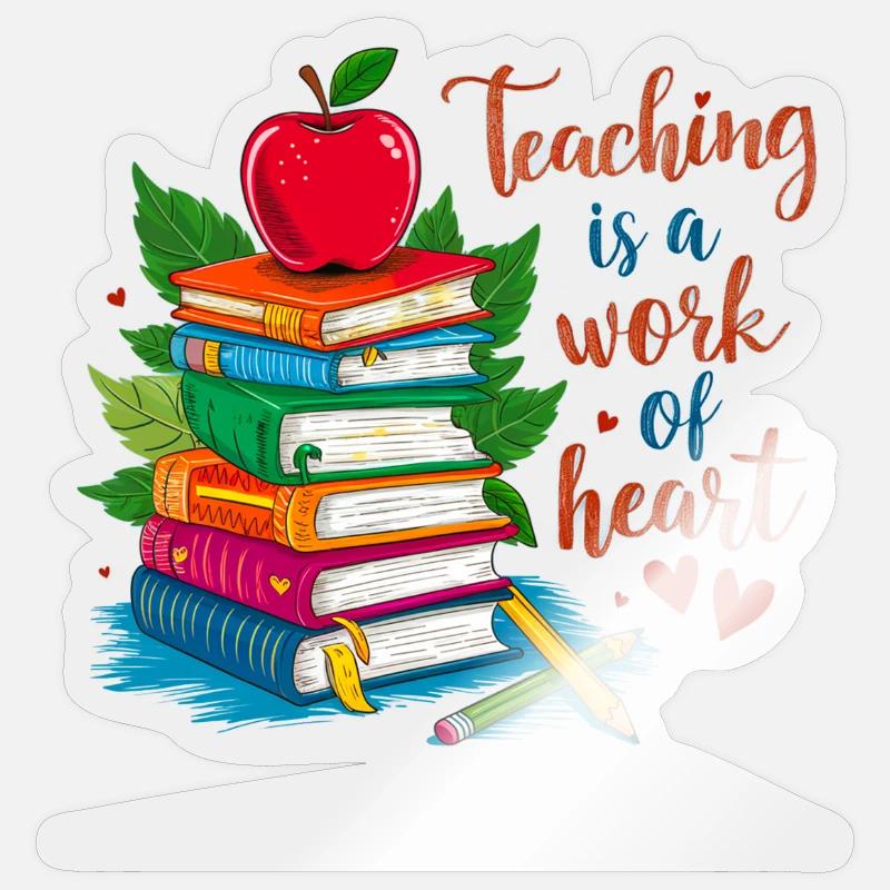 Enseignant Bokstack et Hjärta Sticker taille S (10 x 10 cm)