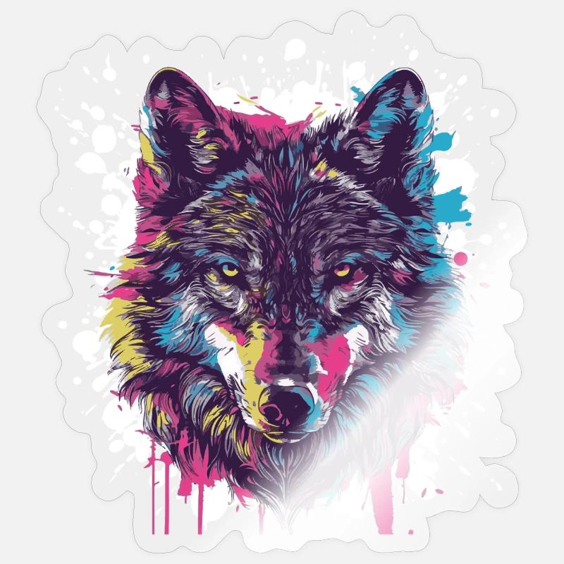 Wolf Tier Farbklecks - Sticker Größe S (10 x 10 cm) - Transparent glänzend