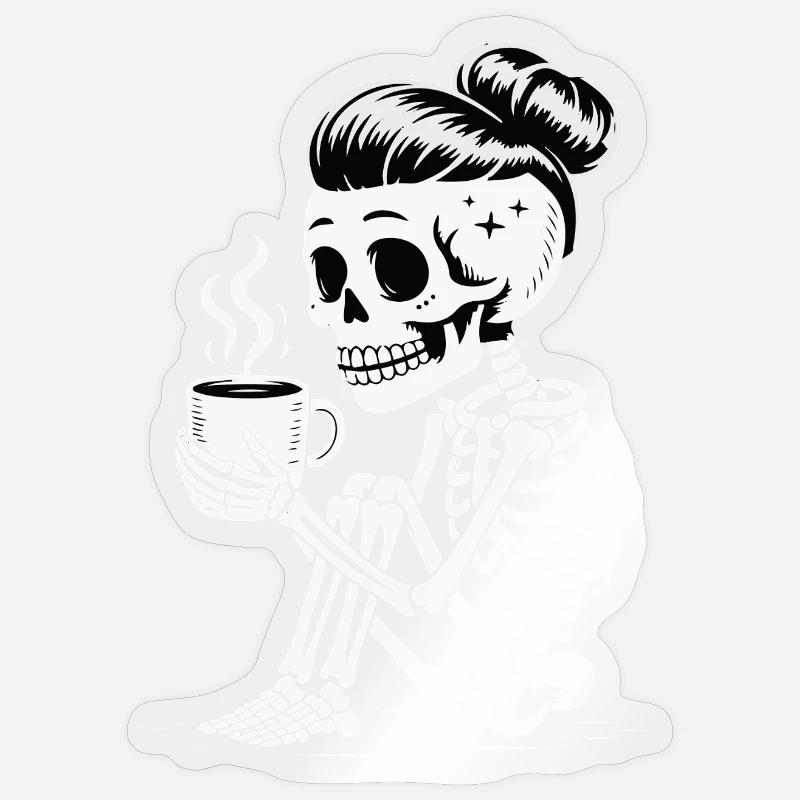 Café Sipper Squelette - Sticker taille S (10 x 10 cm) - brillant transparent