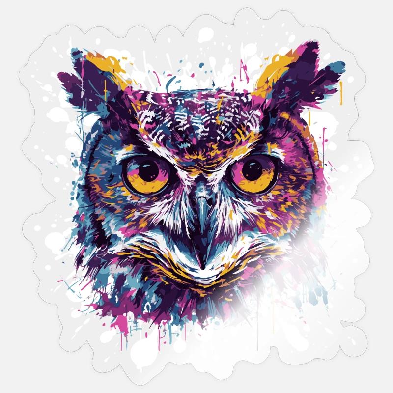 Eulenkopf Splatter - Sticker Größe S (10 x 10 cm) - Transparent glänzend