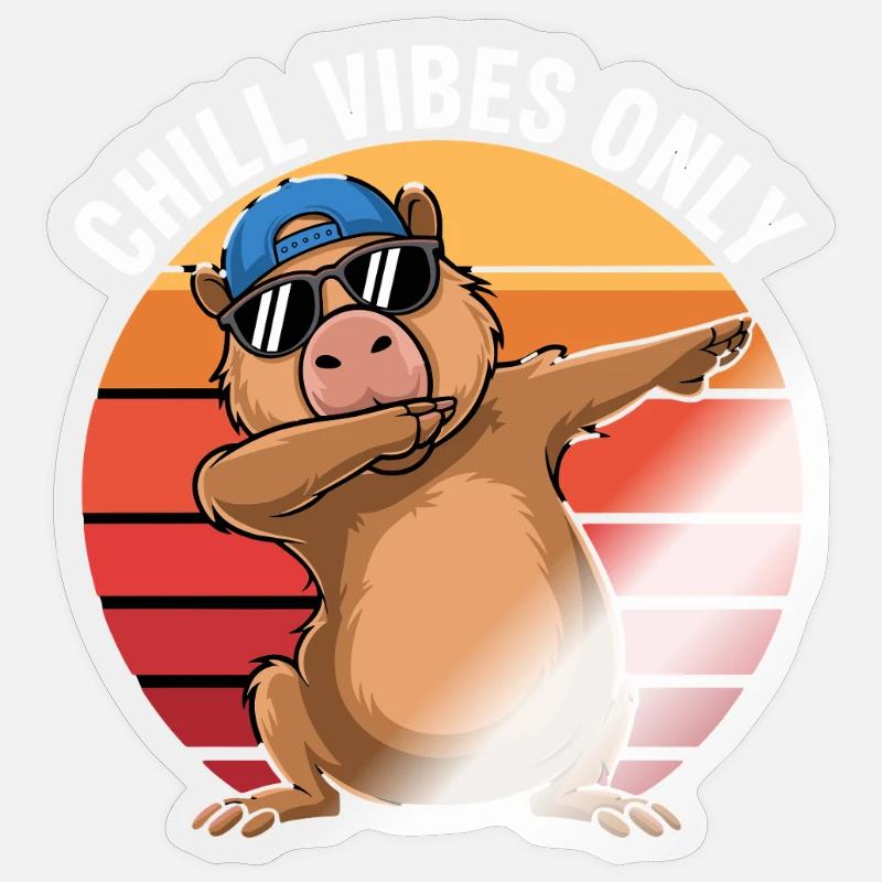  Chill Vibes Only Capybara Dabbing Retro - Sticker Größe S (10 x 10 cm) - Transparent glänzend